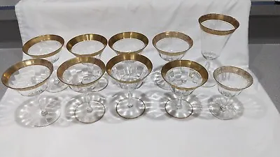 Tiffin Franciscan MINTON Gold Encrusted Wine Glasses Goblets. Set Of 10 !! • $44