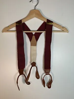 Vintage Brooks Brothers Suspenders Braces  Burgundy/Maroon Leather Gold • $30