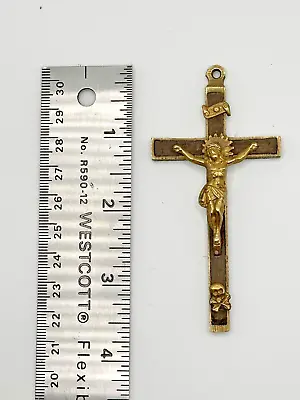 Antique 3.5'' PECTORAL Brass CROSS SKULL & Crossbones Crucifix For Habit Rosary • $36
