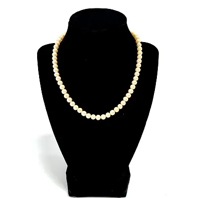 Vintage Signed JAPAN Silver Tone Single Strand Creamy Faux Pearl Necklace • $7.99