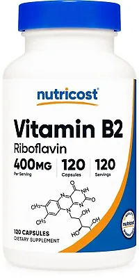 Nutricost Vitamin B2 (Riboflavin) 400mg 120 Capsules - Gluten Free Non-GMO • $15.95