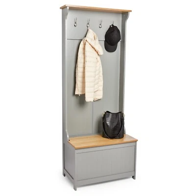 £149.99 • Buy Coat Rack Stand & Bench Grey Hall Tree W/ 4 Hooks Hallway Shoe Storage VonHaus