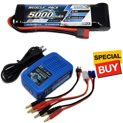 NHX Muscle Pack 8.4V 5000mAh 7-Cell Nimh Battery W/DEANS Connector / EZ3 Charger • $59.95