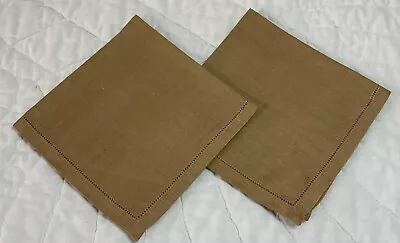 Two Vintage Dinner Napkins Brown Linen • $4.95