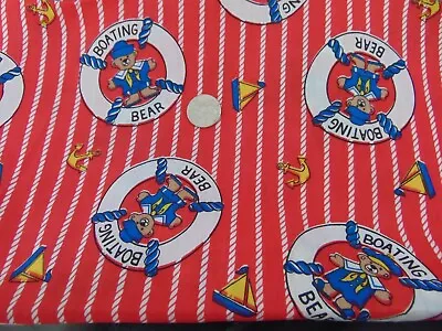 Teddy Bear Nautical Sailboat Sailor Cotton Fabric  Unwashed Vintage New • $9.50