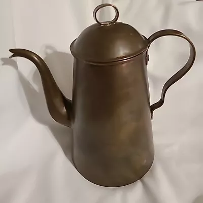 Antique Vintage Copper Tea Coffee Pot Pitcher Jug Lidded Kettle Pot 10 Tall 3.5D • $39.99