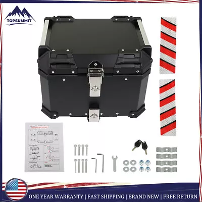 Black 45L Motorcycle Top Case Tail Box Thick Aluminum Hard Trunk With Backrest • $118.97