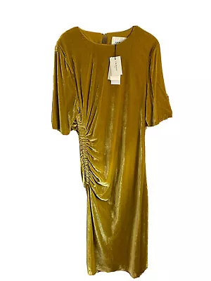 L.K. Bennett DR Kara Silk Velvet Dress UK 16 BNWT Yellow Ruched RRP 375 Party • £116.10