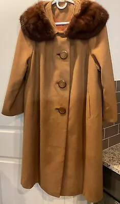 Vtg 1950s Ladies Elysee Cashmere Mink Collar Rockabilly Swing Full Length Coat  • $90