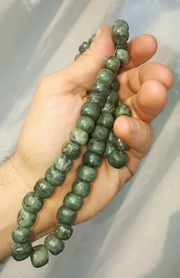 Mexican Maya Aztec Pre Columbian Style Deep Green Round Stone Bead Jade Collar • $55