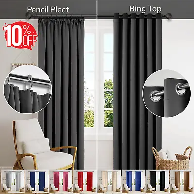 Thermal Blackout Curtains Ready Made Ring Top Eyelet Or Pencil Pleat + Tie Backs • £38.99