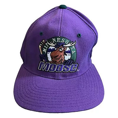 Vintage 90s Minnesota Moose Starter Hat NHL Fitted Purple Size 1 (6 5/8 - 7 1/8) • $65