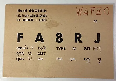 Algeria 1957 QSL Card Henri Grossin Abdelkader • $22.86