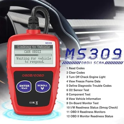 MS309 OBDII OBD2 Scanner Universal Car Fault Code Reader Engine Diagnostic Tool • $12.99