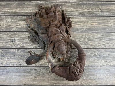 $174.99 • Buy XL Vintage Cast Iron Gargoyle Devil Door Knocker W/Striker Anvil