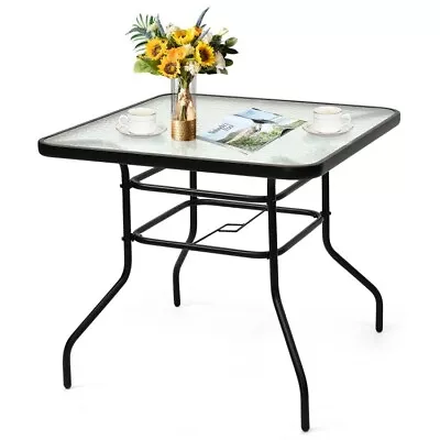 32  Outdoor Dining Table Patio Tempered Glass Square Steel Frame W/Umbrella Hole • $73.97