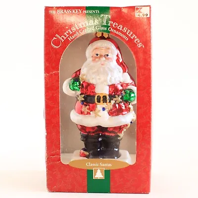 Vintage Brass Key Santa Claus Hand-Crafted Glass Christmas Tree Ornament 2000 • $8.87