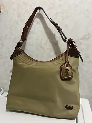 Dooney & Bourke Nylon Erica Hobo Shoulder Bag W/Adjustable Leather Strap - Khaki • $55