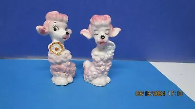 Pink Poodle Vintage Salt And Pepper Shakers Tall Figurines Kitsch MCM Rare Set • $24.99