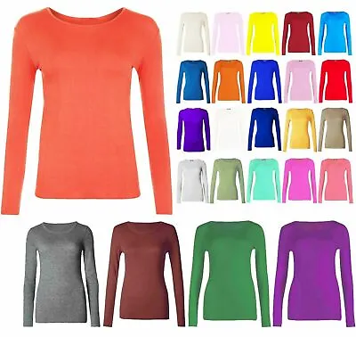 Kids Girls Long Sleeve Round Neck Plain Basic Stretch T-Shirt Top Age 2-13 Years • £5.99