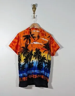 Vgc 90's Vintage Wavey Hawaiian Pattern Shirt Short Sleeve Bright  • £20