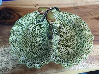 Shorter & Son Majolica Cabbage Leaf Pear Fruit Divided Serving Dish • £6