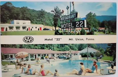 Motel 22 Mt Union Pennsylvania Banner Dual View Pool Postcard Unposted • $5.69