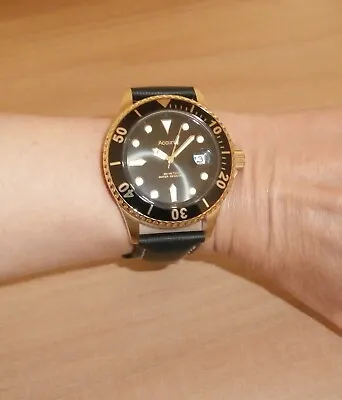 GOLD/BLACK ACCURIST DIVERS WATCH MB653B New Battery & New Strap • £25