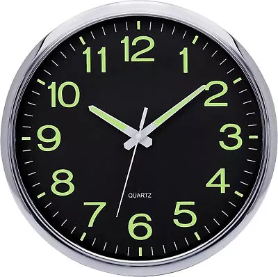 12'' Wall Clock Large Luminous Quartz Night Lights Glow In The Dark Silent Home • $20.78