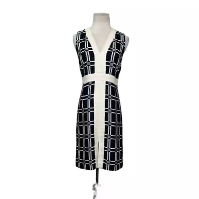 Milly Black Cream Sleeveless Color Block Lined Canvas Sheath Dress Size 0 • $59