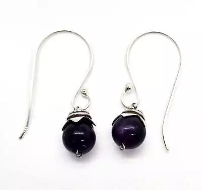 Amethyst Purple Gemstone Tribal Bali Style Vintage Sterling Silver Drop Earrings • $26