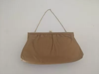 Vintage ETRA SMALL Leather Clutch Purse Gold With Gold Trim And Chain • $9.55