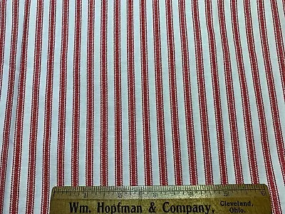 Vintage Cotton Fabric CLASSIC Pillow Ticking Print Red Stripes 44 W 1yd • $9.99