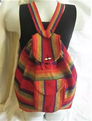 Artesanias PINZON Woven BACKPACK Drawstring Boho Hippie RAINBOW BAG • $9.60