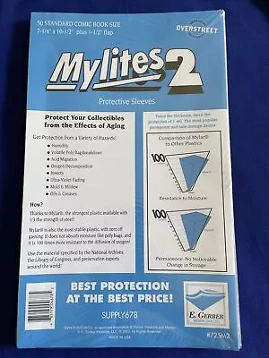 $29.99 • Buy 50 E Gerber Mylites 2 Mylar Standard  Comic Book Size 7 1/4  X 10 1/2  #725M2