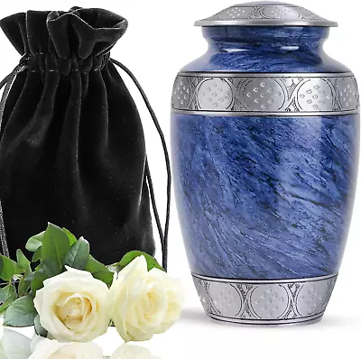 Blue Metal Urn For Ashes Mom & Dad - Cremation Urn For Adult Ashes Male & Female • $121.98