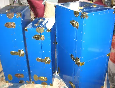 Everlite Travel / Storage Trunks . Cobalt Blue /brass . Set Of 3 • £145