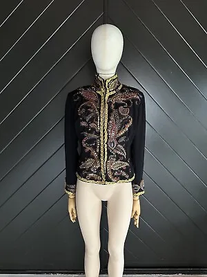 MANISH ARORA Black Crepe Jacket W Embroidered Appliques Gold Braided Trims BNWT • $782.23