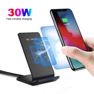 UK 30W Wireless Fast Charger Stand Charging Dock For Samsung Apple IPhone 15 Pro • £12.95