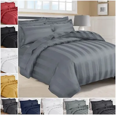 Luxury Duvet Cover Satin Stripe Quilt Covers Bedding Set Single Double King Size • £15.99