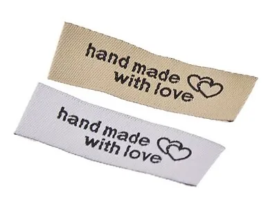 Fabric Labels 'Hand Made With Love' Sew On Garment Clothing Label Tags 50x15mm ❤ • £8.99