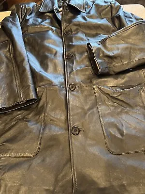 Vintage Excelled Black Leather Jacket XL Button Up Pockets Soft Lined EUC • $32