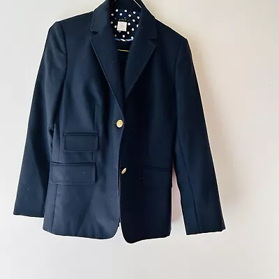 J Crew Blue  Herringbone Tweed 100% Wool Hacking Blazer Jacket Women's Size 4 • $60