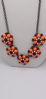 J Crew Chunky Medallion Orange Pink Bead Rhinestone Necklace • $12