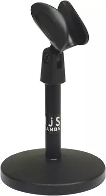 Desk Microphone Stand With Round Base And Microphone Clip In Black • £5.86