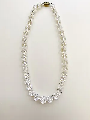 Vintage Crystal Knotted Faceted Bead Necklace (2289) • $16.50