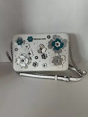 Michael Kors East/west Crossbody/bag - White Leather - Flower AppliquÉs - *nwt* • $107.99