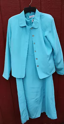 Chadwicks 100% Silk Blue Maxi Dress Jacket Suit Mother Bride Size 12 / 14 NWOT • $25