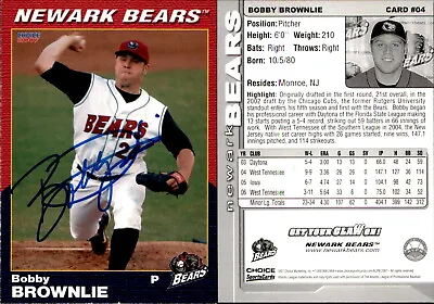 Bobby Brownlie Signed 2007 Choice Newark Bears #4 Card Newark Bears Auto • $3.99
