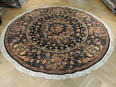 Authentic Handmade Rug 8x8 Round Black French High End Aubusson Rug PIX-15553 • $2160